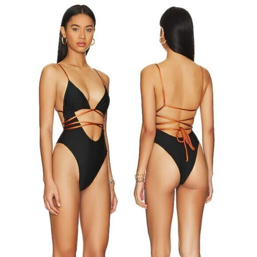 Camila Coelho Angelo One Piece in Black & Camel
